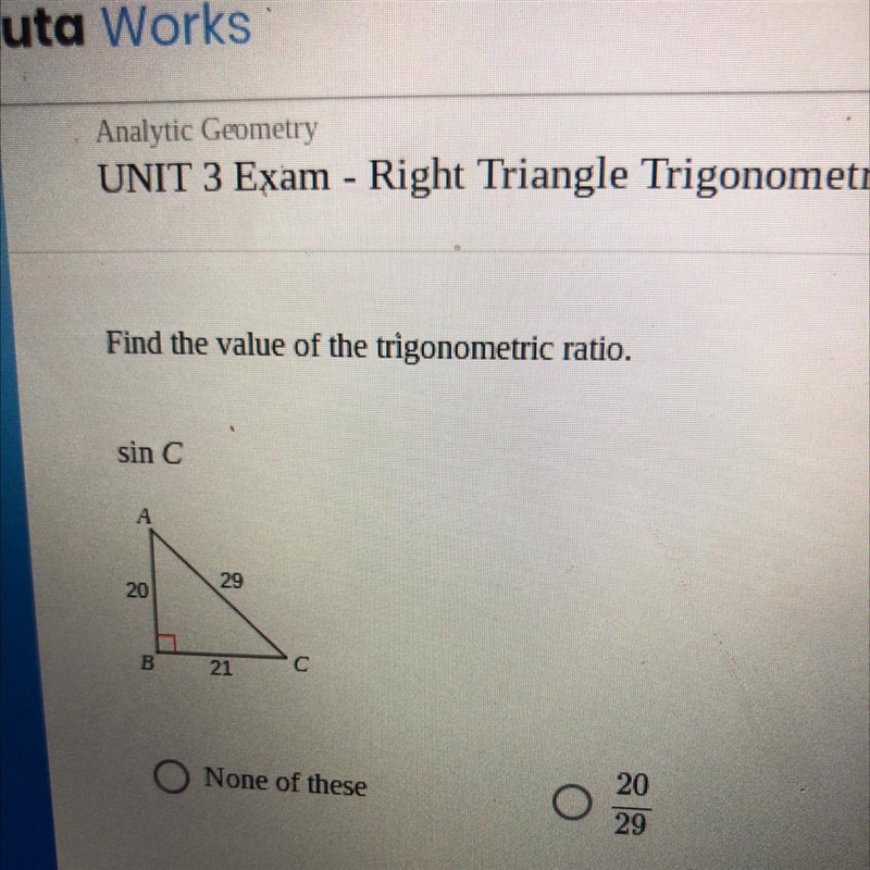 Find the value of the trigonometric ratio Sin C-example-1