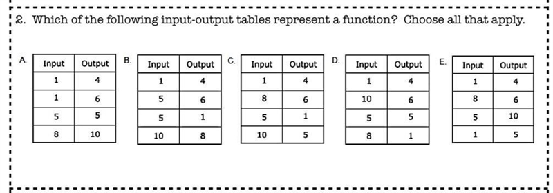 Which of the following input-output tables represent a function? Choose all the apply-example-1