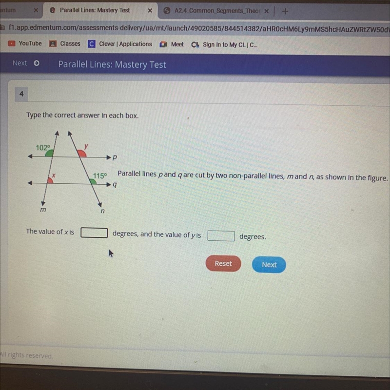 I need help!!! Parallel lines p and q are cut by two non parallel lines m and n as-example-1