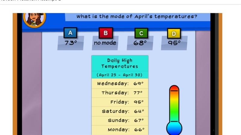 What is the the mode of April's temperatures? A B C D-example-1