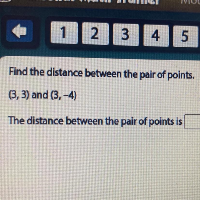 Find the distance between the pair of points. (3, 3) and (3,-4)-example-1