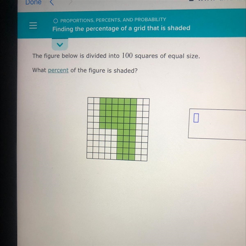 The figure below is divided into 100 squares of equal size. What percent of the figure-example-1