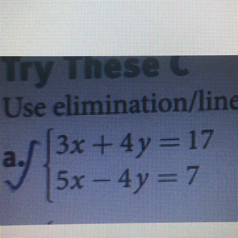 Use elimination/linear combination to solve the following. please help-example-1