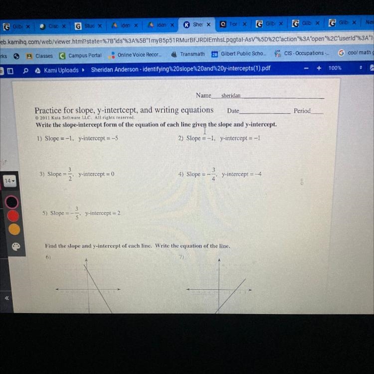 Write the slope intercept form of the equation of each line given the slope and y-example-1