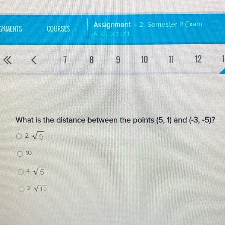 What is the distance between the points (5, 1) and (-3,-5)?-example-1