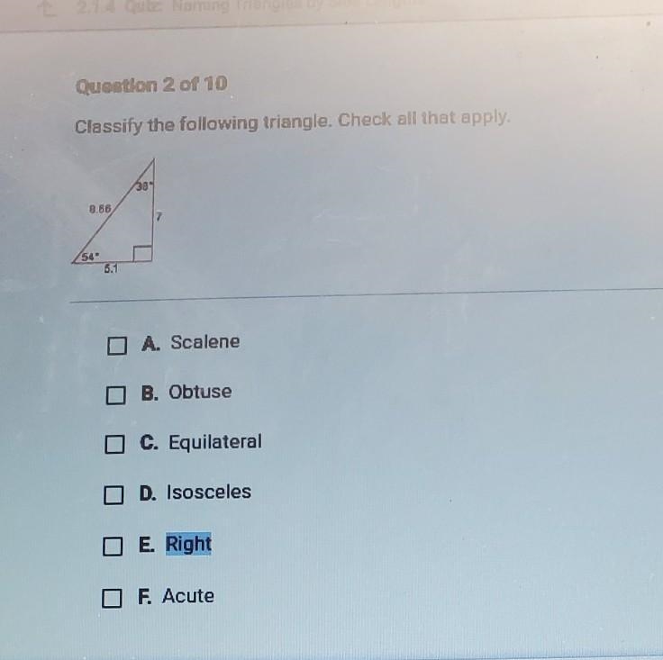 Classify the following triangle check all that apply​-example-1