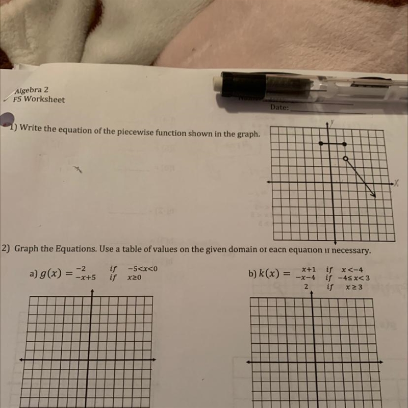 Date: 1) Write the equation of the piecewise function shown in the graph, (Only the-example-1