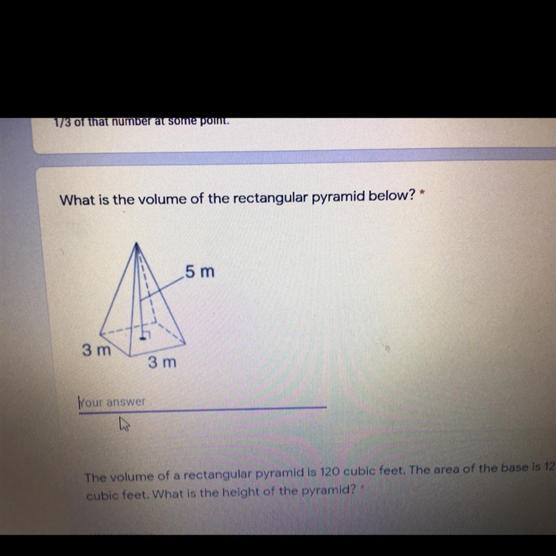 What is the volume of the rectangle pyramid below 5 m 3 m 3 m-example-1