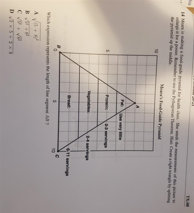 14 Meara is making a food-guide pyramid for health class. She needs the measurements-example-1