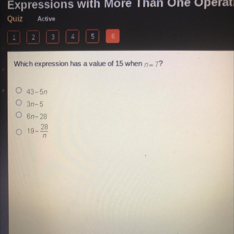 Which expression has a value of 15 when n=7-example-1