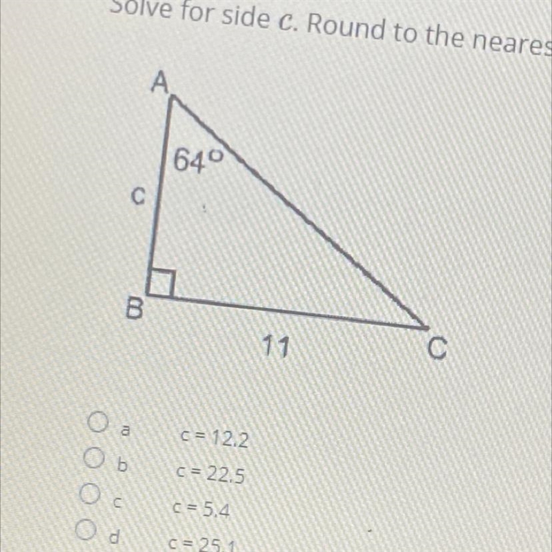 Solve for side c and round to the nearest tenth-example-1