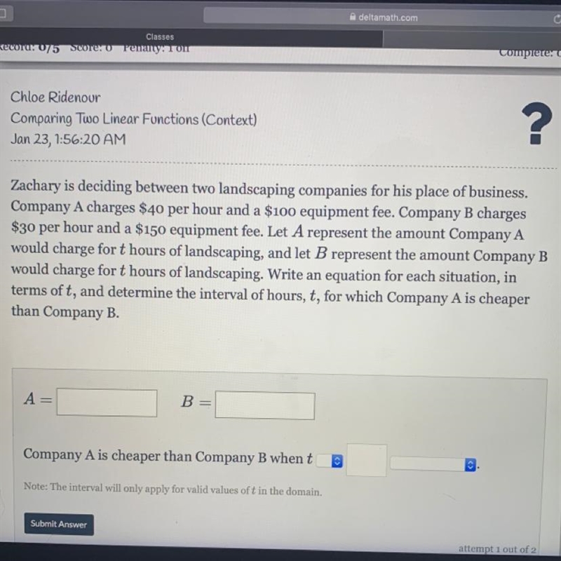 Zachary is deciding between two landscaping companies for his place of business. Company-example-1