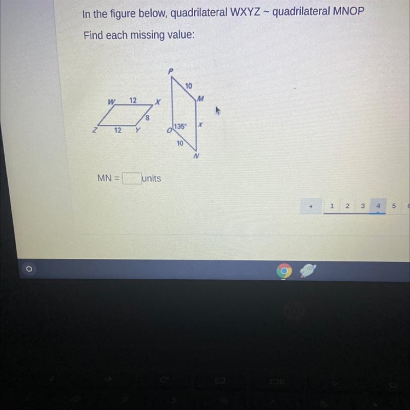 In the figure below, quadrilateral WXYZ - quadrilateral MNOP Find each missing value-example-1