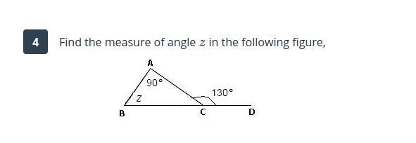 Find the measure of angle z in the following figure-example-1