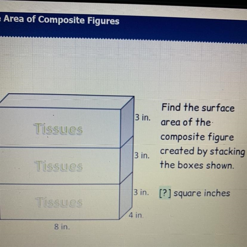 Find the surface area of the composite figure created by stacking the boxes show-example-1