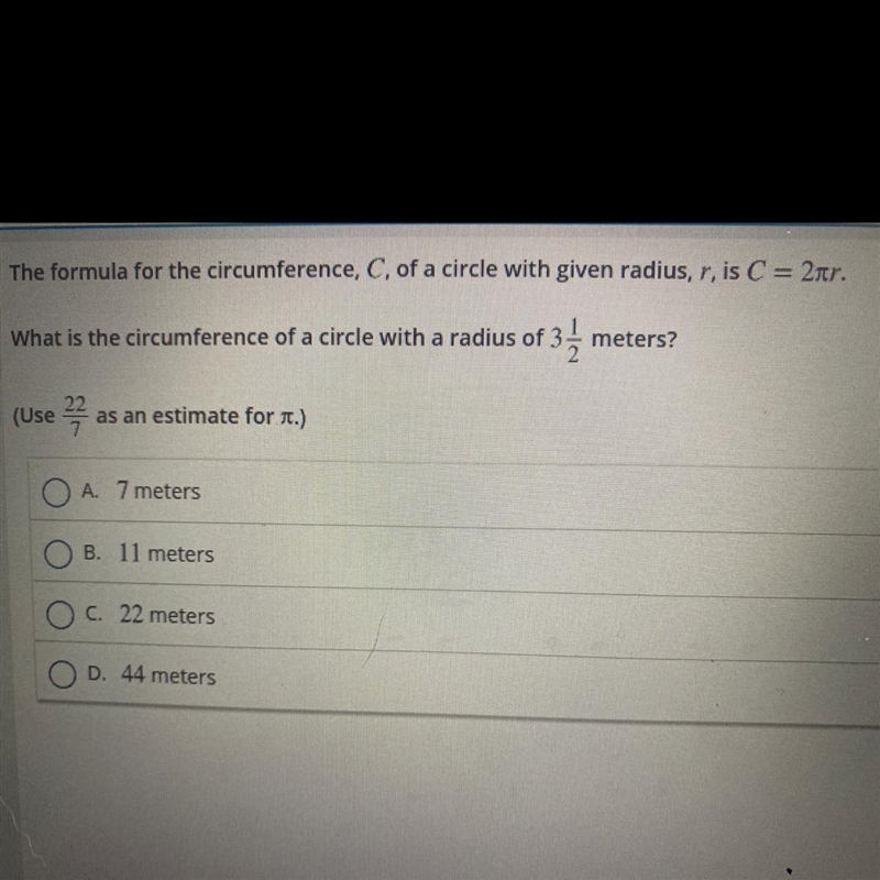 The formula for the circumference, C, of a circle with given radius, r, is C = 2nr-example-1