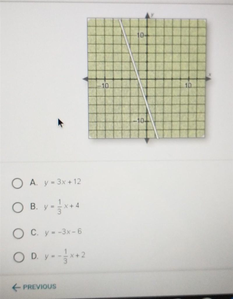 A walking path across a park is represented by the equation y=-3x - 6. A new path-example-1