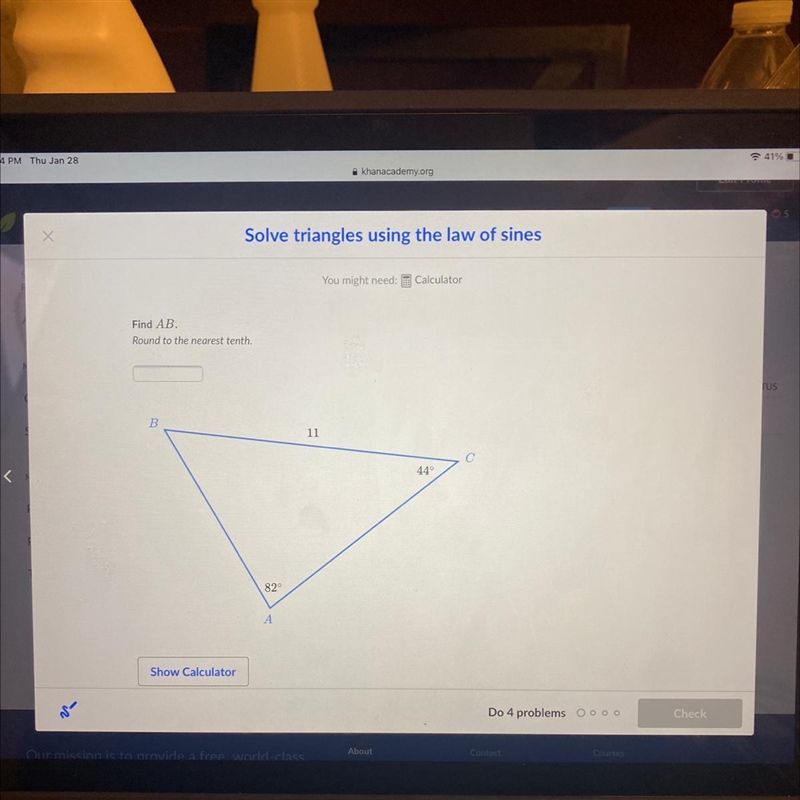 Find the side AB using the law of sines with the one of the sides 11 and the angles-example-1