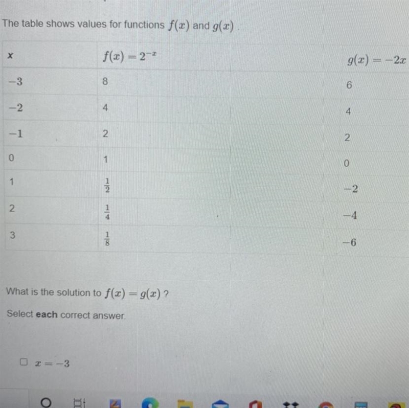 The answer choices are x=-3 x=-2 x=-1 x=0 x=1 x=2 x=3 please hurry !!!-example-1