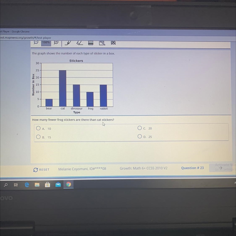 The graph shows the number of each type of sticker in a box. Stickers 30 25 20 Number-example-1