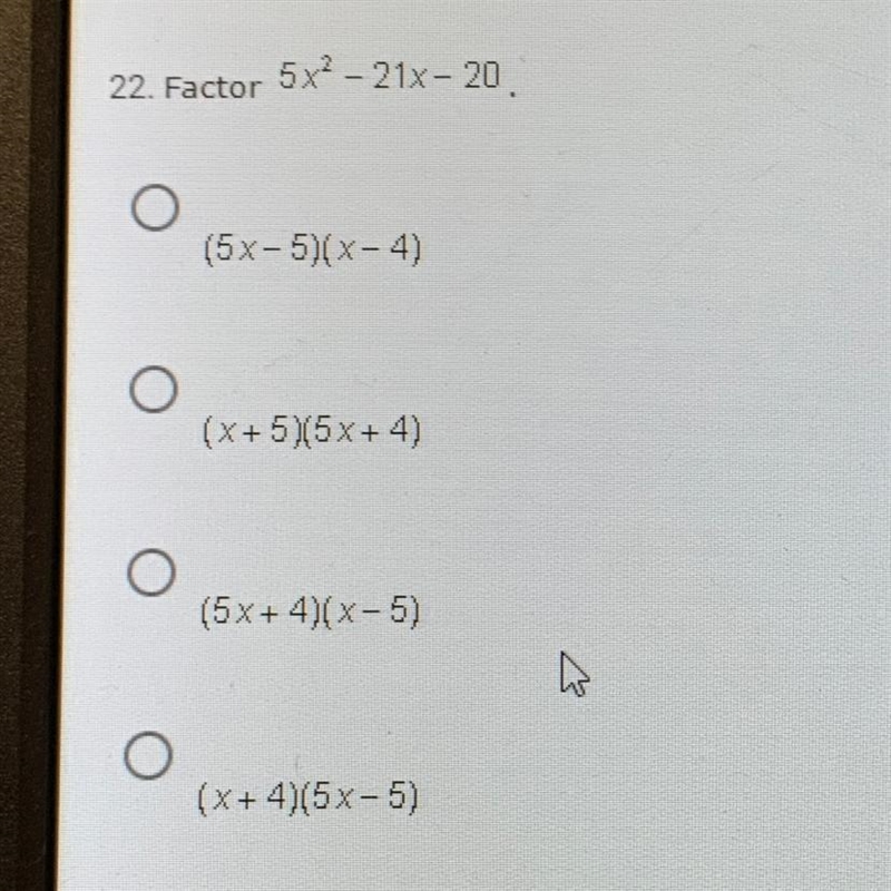 Factor 5x^2-21x-20.-example-1