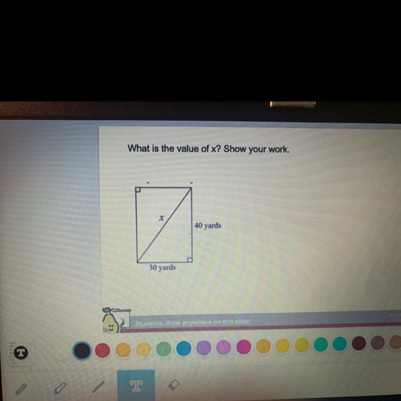 What is the value of x? Show your work. 가 40 yards 30 yards Please helpppp-example-1