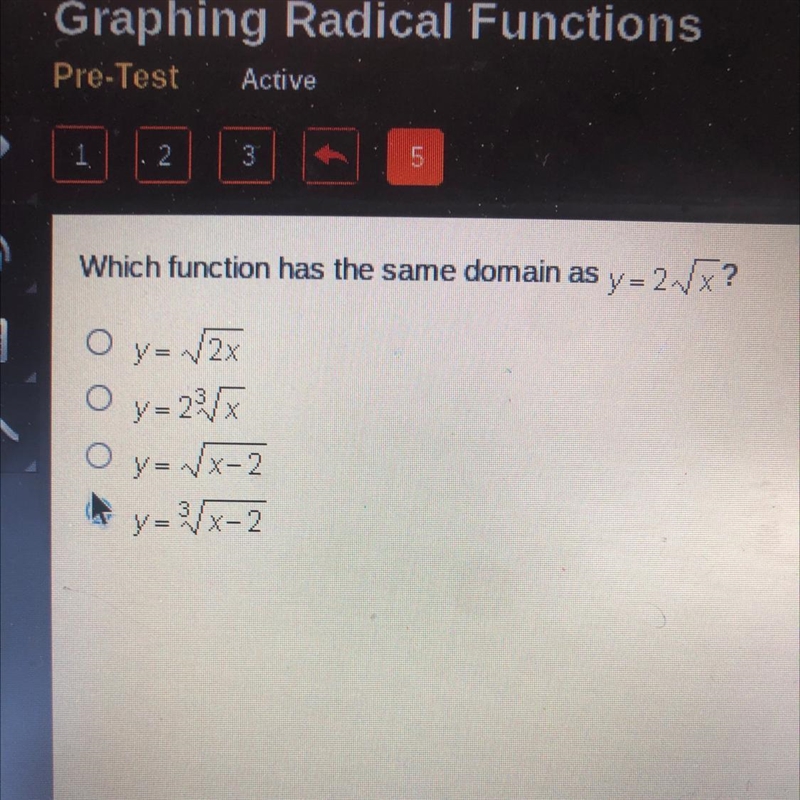 Which function has the same domain as y= 2 sqrtx-example-1