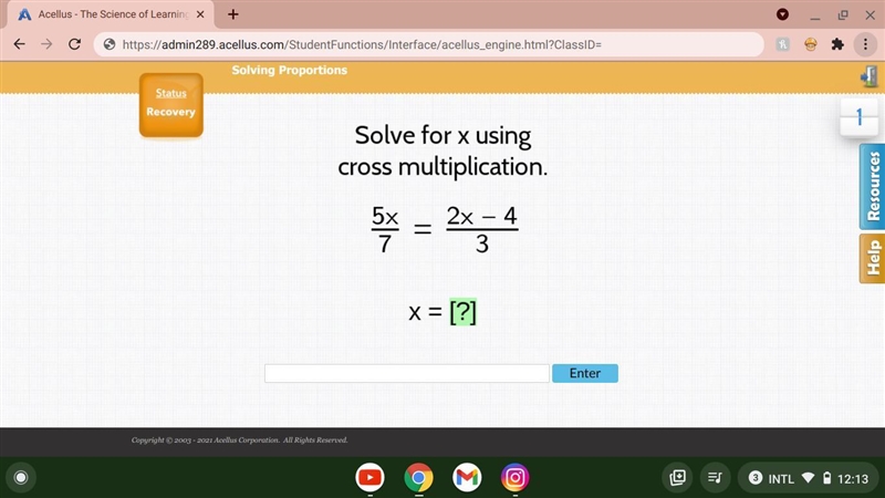 Need help asap solve for x using cross multiplication 5x over 7= 2x over 3-example-1