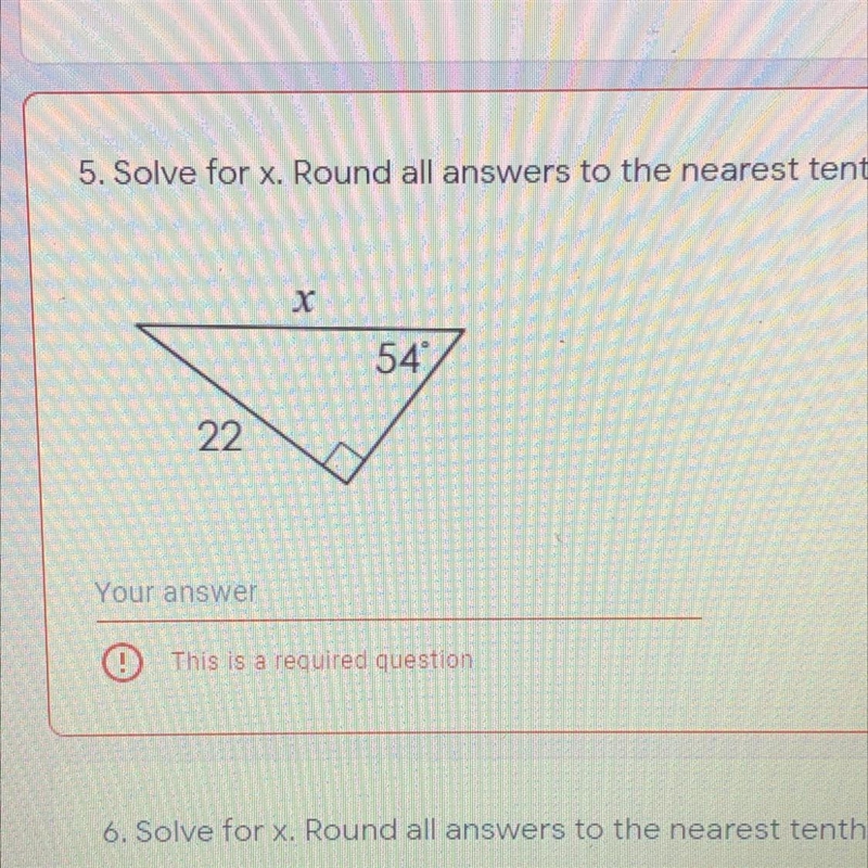 Solve for x. round all answers to the nearest tenth. 22 54-example-1