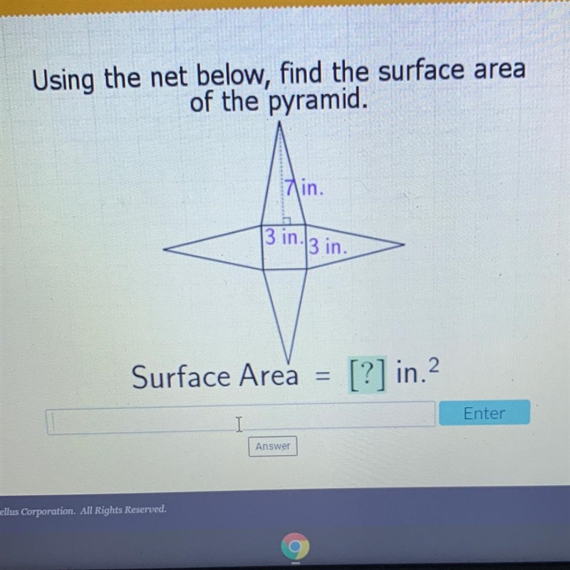 Using the net below, find the surface area of the pyramid. 7 in. 3 in. n.3 in. Surface-example-1