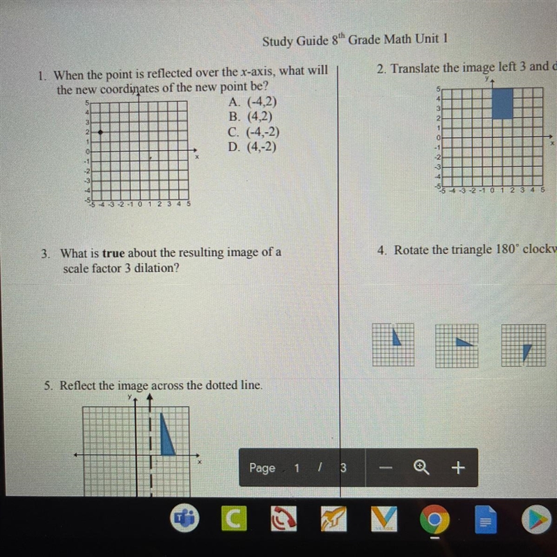 1. When the point is reflected over x-axis, what will the new coordinates of the new-example-1