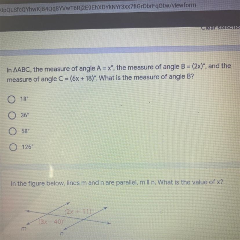 in AABC, the measure of angle A=x degree, the measure of angle B=(2x)degrees, and-example-1