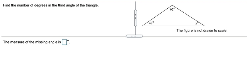 Find the number of degrees in the third angle of the triangle.-example-1