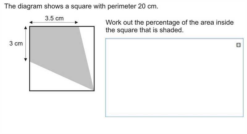 The diagram shows a square with perimeter 20cm work out the percentage of the area-example-1