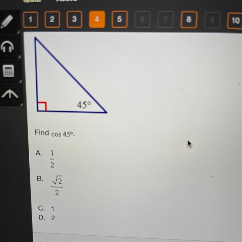 Please help! Find cos 45°-example-1