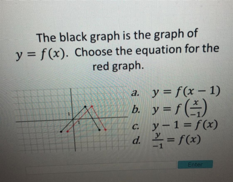 The black graph is the graph of y=f(x). Choose the equation for the red graph-example-1