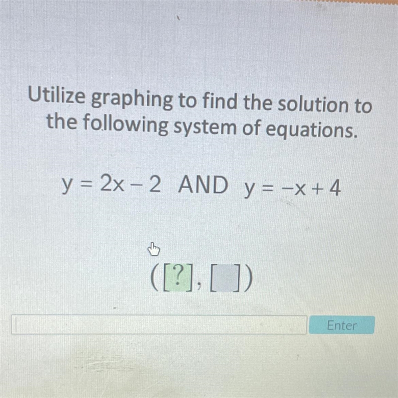 Utilize graphing to find the solution to the following system of equations. y = 2x-example-1