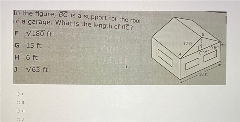 In the figure, BC is a support for the roof of a garage. What is the length of BC-example-1