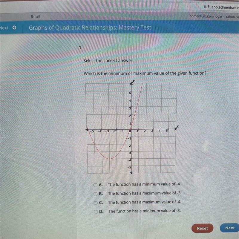 Which is the minimum or maximum value of the given function? 51 4 3 21 1P -5 -4 -3 -2 -1 0 1 21 31 4 5 -1 -3 -41 -5-example-1