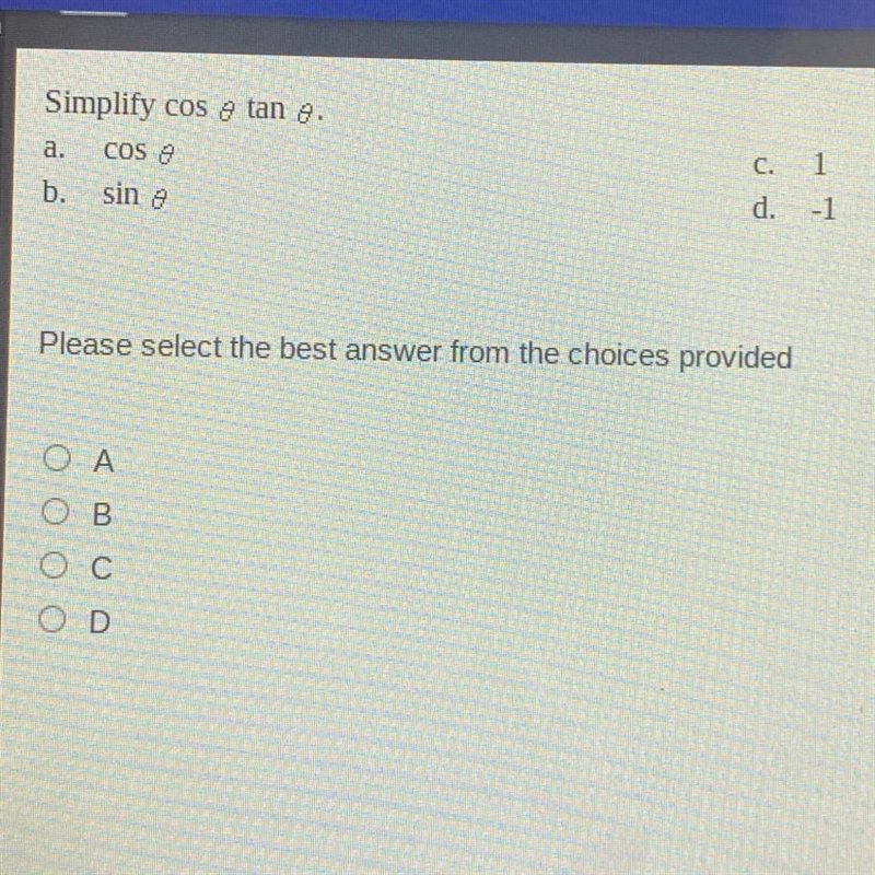 Simplify cos theta tan theta-example-1