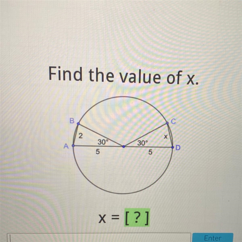 Chords and arcs Find the value of x.-example-1