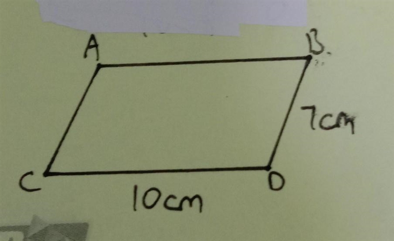 The shape is a parallelogram. CD=10cm, BD=7cm. Find it's area.​-example-1