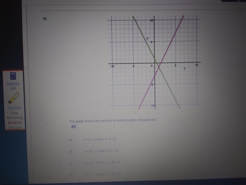 The graph shows the solution to which system of equations?-example-1