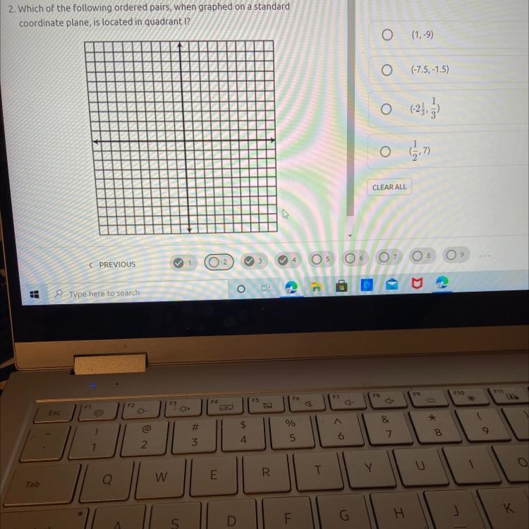 Which of the following ordered pairs, when graphed on a standard coordinate plane-example-1