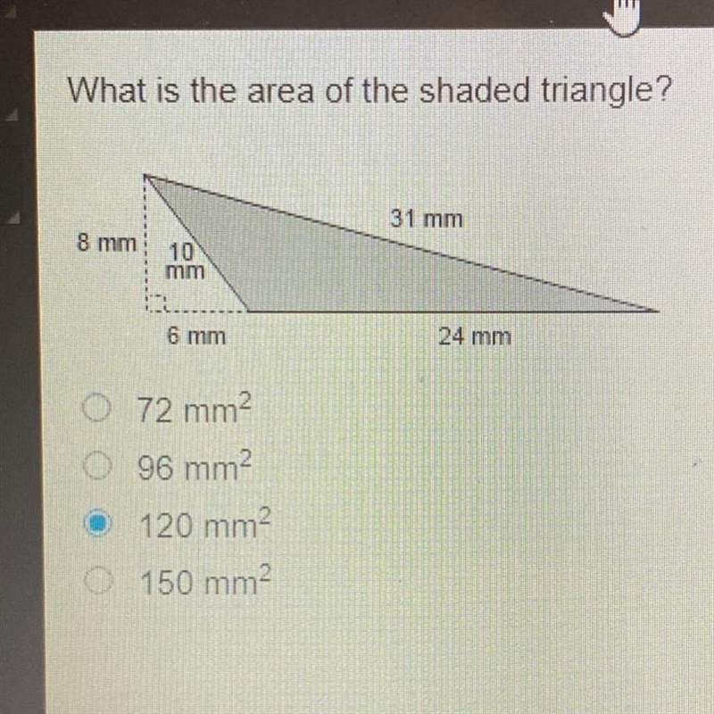 What is the area of the shaded triangular section?-example-1