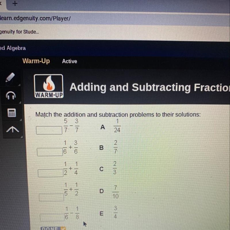 Match the addition and subtraction problems to solutions-example-1