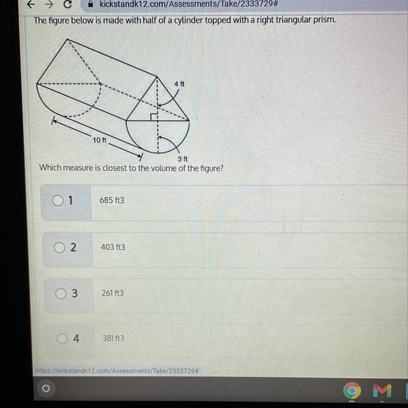 The figure below is made with half of a cylinder topped with a right triangular prism-example-1