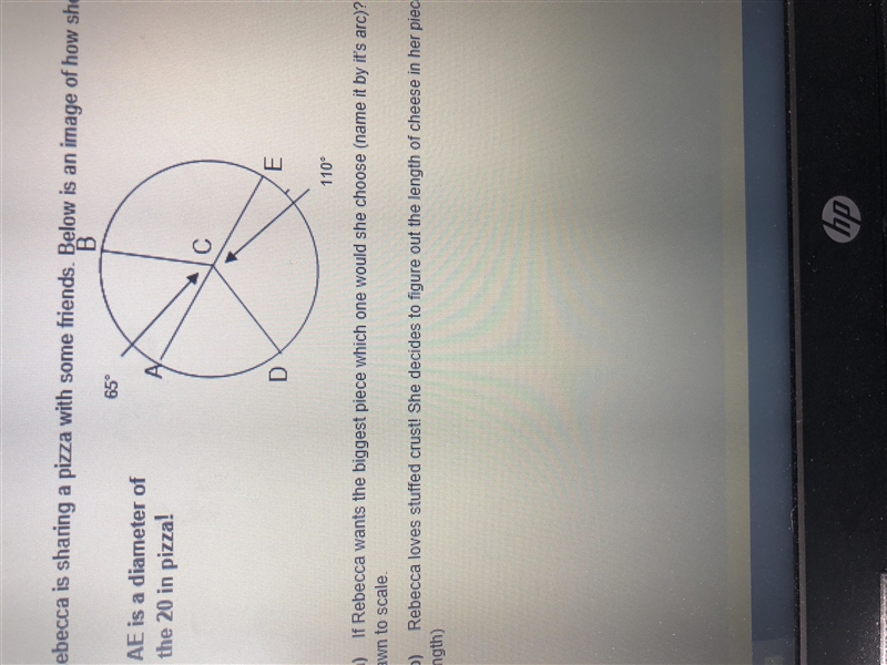 Rebecca is sharing a pizza with some friends. Below is an Image of how she cuts the-example-1