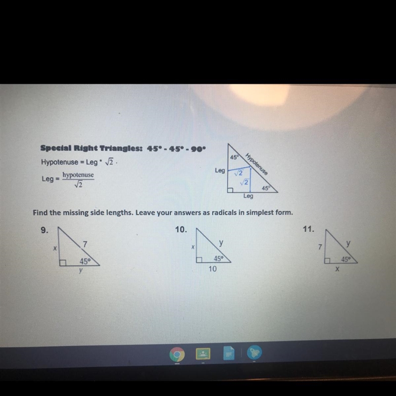 Find the missing side lengths . Leave your answers as radicals in simplest form. Does-example-1