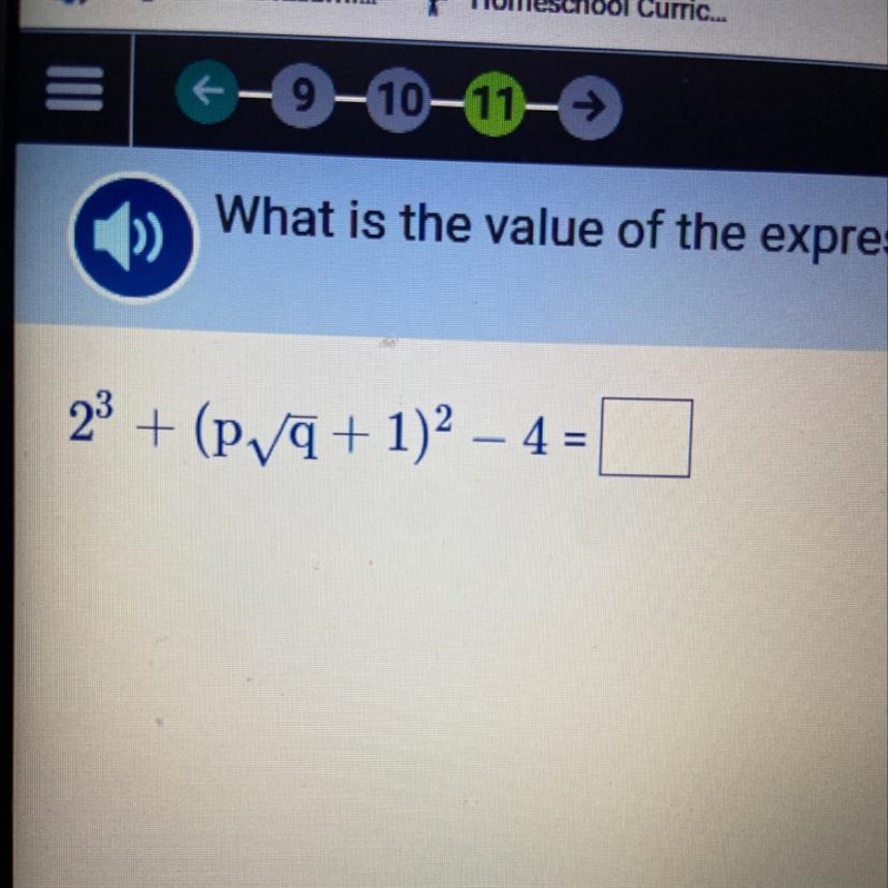 What is the value of the expression shown below, when p= 1 and q= 4-example-1